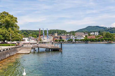 Gmunden, Austria - June 28, 2014: At the city promenade at lake Traunsee.のeditorial素材