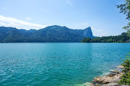 View over the lake Attersee, Austria, Europeの写真素材