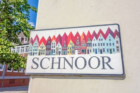 Bremen, Germany - June 6, 2014: Logo / sign of the quarter Schnoor, an old town street in downtown Bremen, UNESCO World Heritage Site.のeditorial素材