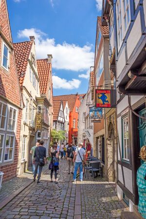 Bremen, Germany - June 6, 2014: Alley of the quarter Schnoor, an old town street in downtown Bremen, UNESCO World Heritage Site.のeditorial素材