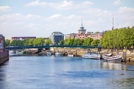 Bremen, Germany - June 6, 2014: Cityscape along the Weser river in Bremen, Germanyのeditorial素材