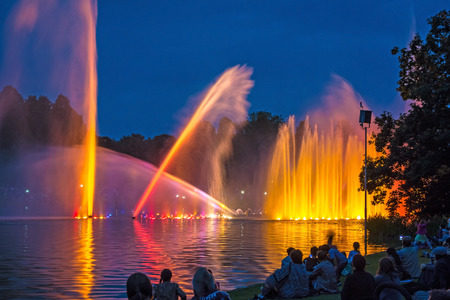 Hamburg, Germany - June 7, 2014: Park Planten un Blomen - famous water light concertのeditorial素材