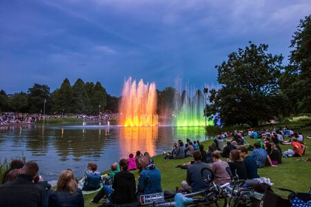 Hamburg, Germany - June 7, 2014: Park Planten un Blomen - famous water light concertのeditorial素材