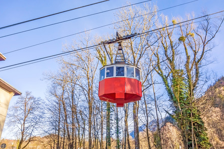 Bad Reichenhall, Germany - December 31, 2013: Ropeway gondola on its way to the summit station of mountain Predigtstuhl.のeditorial素材