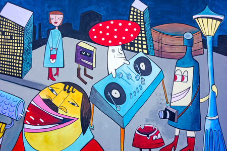 Berlin, Germany - October 26, 2013: East Side Gallery - an international memorial for freedom. Former Berlin Wall - a barrier within Germany, dividing the country.のeditorial素材