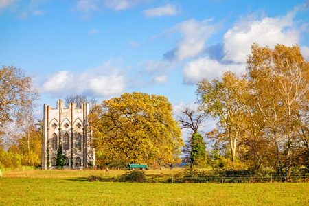Berlin, Germany - October 27, 2013: Old ruin at Peacock Island / lake Wannsee. A nearby recreational area of Berlin.のeditorial素材
