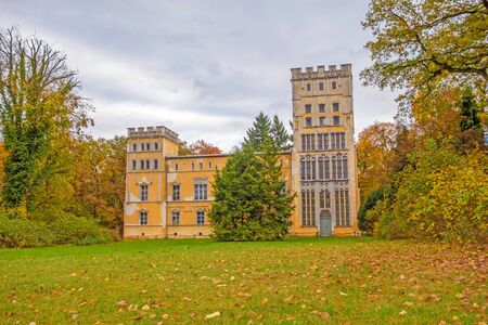 Berlin, Germany - October 27, 2013: Castle at Peacock Island "Schloss auf der Pfaueninsel" in lake Wannsee. A nearby recreational area of Berlin.のeditorial素材