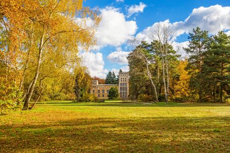 Berlin, Germany - October 27, 2013: Castle at Peacock Island "Schloss auf der Pfaueninsel" in lake Wannsee. A nearby recreational area of Berlin.のeditorial素材