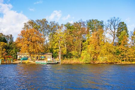 Berlin, Germany - October 27, 2013: Ferry pier to the Island Pfaueninsel in lake Wannsee. A nearby recreational area of Berlin.のeditorial素材