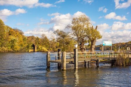 Berlin, Germany - October 27, 2013: Ferry pier to the Island Pfaueninsel in lake Wannsee. A nearby recreational area of Berlin.のeditorial素材