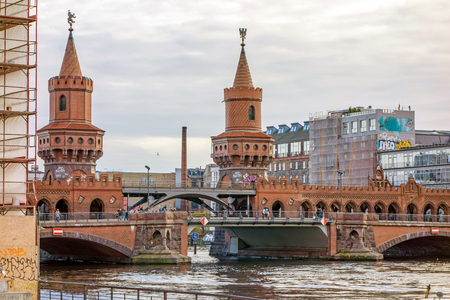 Berlin, Germany - October 26, 2013: Bridge Oberbaumbruecke - an international memorial for freedom....