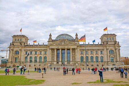 Berlin, Germany - October 28, 2013: German Reichstag parliament building - front view with glass dome. Where politics is made in germany.のeditorial素材