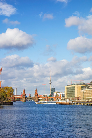 Berlin, Germany - October 29, 2013: Skyline of Berlin with view of the TV Tower at Alexanderplatz square and Bridge Oberbaumbrueckeのeditorial素材