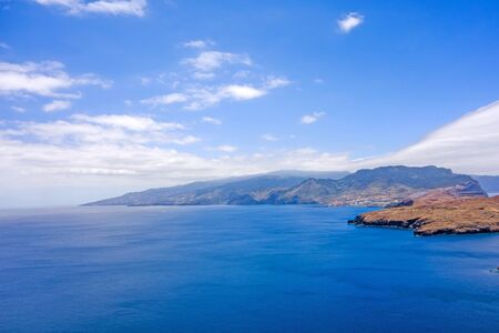 East coast of Madeira island - view towards Madeira Airport from peninsula Ponta de Sao Lourenco - most easterly point Ponta do Furadoの写真素材