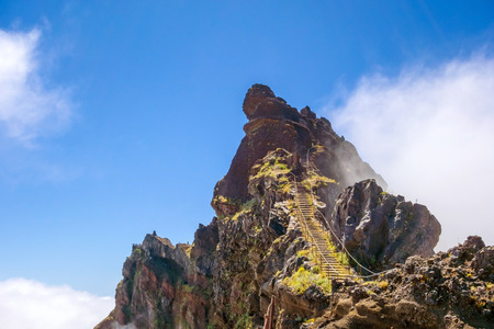 Hiking trail passage from mountain Pico Arieiro to Pico Ruivo, Madeiraの写真素材