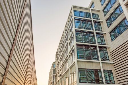 Stuttgart, Germany - November 1, 2015: Detail of a modern office building in the urban city district Europaviertel near the main railway station.のeditorial素材