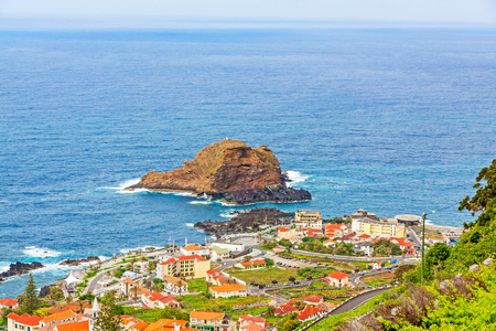View over village Porto Moniz, Madeira, Portugalの写真素材