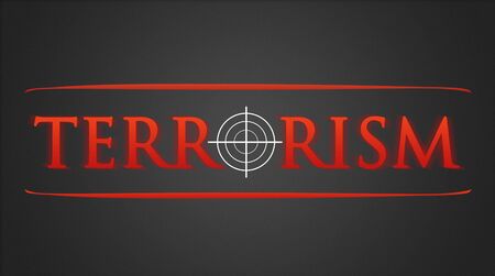 Terrorism illustration - white hairline cross in red letteringの写真素材