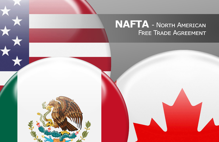 NAFTA USA Canada Mexico - Flag buttons labeled with NAFTA - North American Free Trade Agreementの写真素材