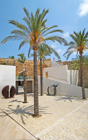 Palma de Majorca, Spain - June 25, 2008: Palms in the patio of museum Es Baluard Museu d'Art Modern i Contemporani de Palmaの写真素材