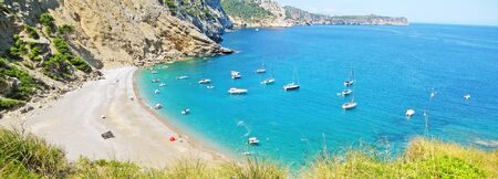 Coll Baix famous bay with beach, Majorca, Spain - view from aboveの写真素材