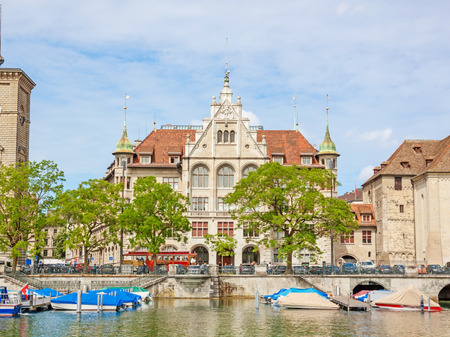 Townhouse of Zurich, river Limmat in front.の写真素材