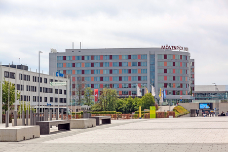 Stuttgart, Germany - May 06, 2017: Movenpick Hotel near airport Stuttgart and Stuttgart trade fair (Messe).のeditorial素材