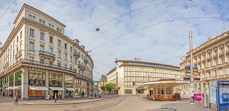 Paradeplatz panorama, inner city of Zurich, view from shopping promenade called Bahnhofstrasse.の写真素材
