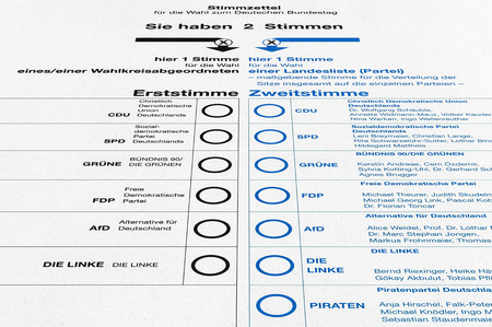 Ballot card paper for federal election / parliamentary elections (for the Bundestag) in Germany.の写真素材