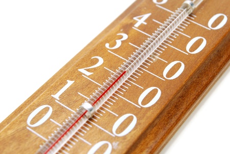 Closeup of Wooden Weather Thermometer Scale Isolated on Whiteの写真素材