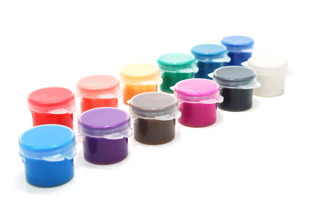 Set of Various Color Ink Cans Isolated on Whiteの写真素材