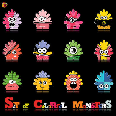 Set of twelve colorful monstersのイラスト素材