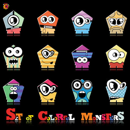 Set of twelve colorful monstersのイラスト素材