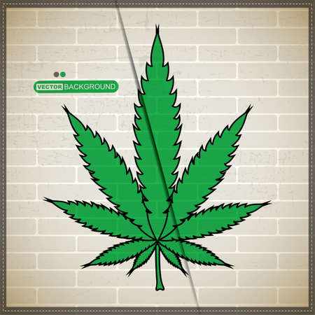Grunge background with cannabis leaf on brick wallのイラスト素材