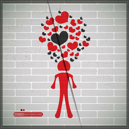 Man and hearts on brick wallのイラスト素材