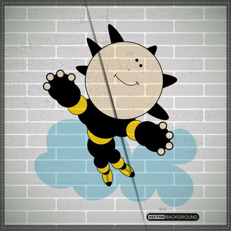 Funny character on brick wallのイラスト素材