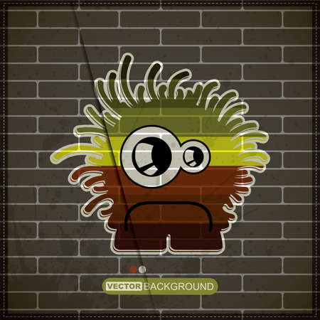 Monster on old brick wallのイラスト素材
