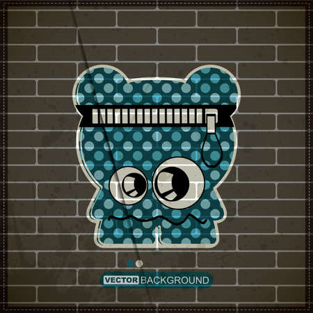 Monster on old brick wallのイラスト素材