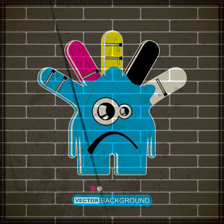 Monster on old brick wallのイラスト素材