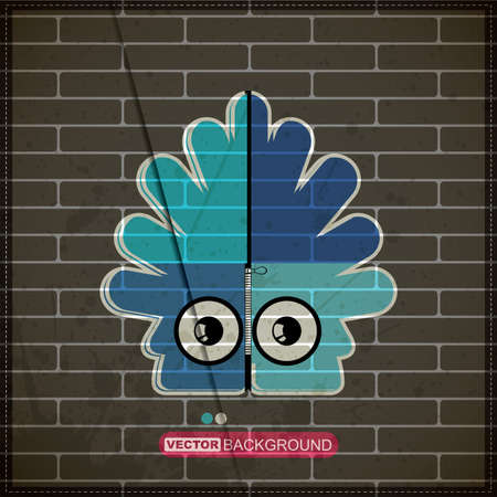 Monster on old brick wallのイラスト素材