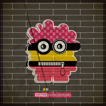 Monster on old brick wallのイラスト素材