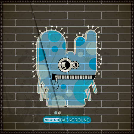 Monster on old brick wallのイラスト素材