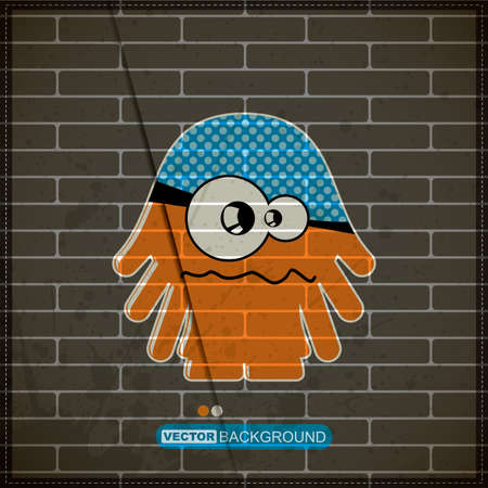 Monster on old brick wallのイラスト素材