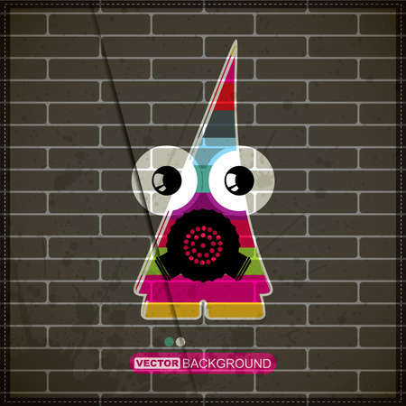 Monster on old brick wallのイラスト素材
