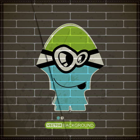 Monster on old brick wallのイラスト素材