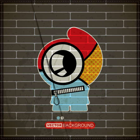 Monster on old brick wallのイラスト素材