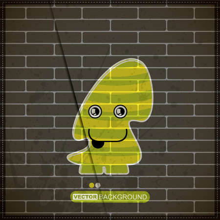 Monster on old brick wallのイラスト素材