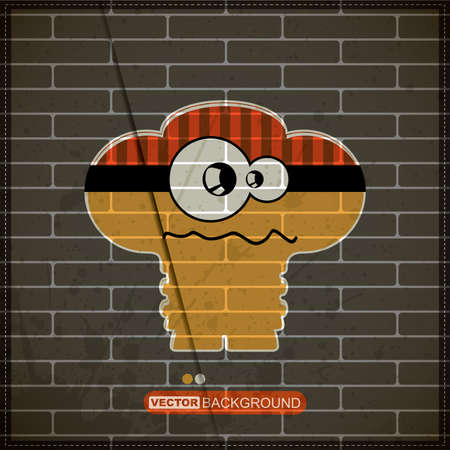 Monster on old brick wallのイラスト素材