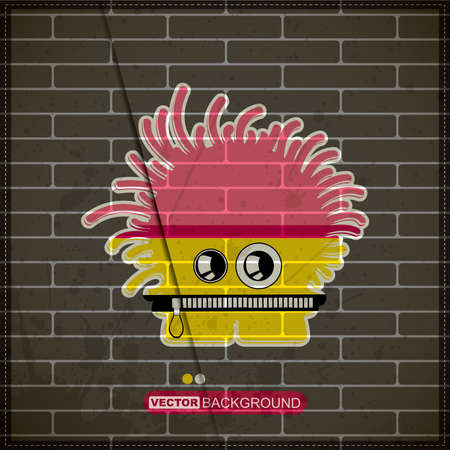 Monster on old brick wallのイラスト素材