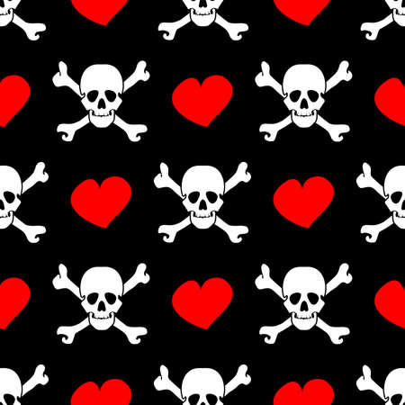 skulls and hearts - seamless patternのイラスト素材